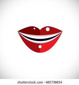 Red human lips vector illustration, parts of woman face. Graphic element made in modernistic style.