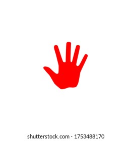 Red human palm on a white background, icon, logo, emblem
