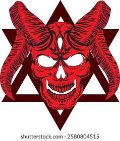 Red human skull with demon horns satanic ritual vector