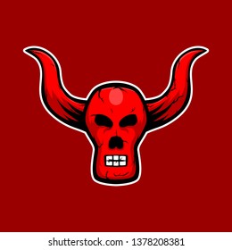 Red human skull mascot with bull horns