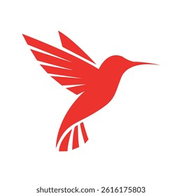 red hummingbird bird flying silhouette tropical wildlife icon vector illustration