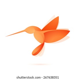 Red hummingbird in flight volume character logo icon symbol in vector