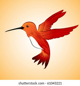 red hummingbird floating in the air
