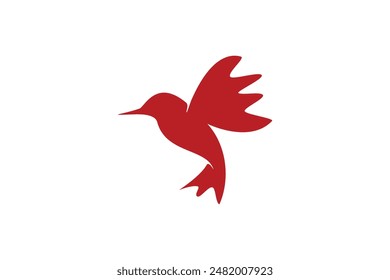 Red hummingbird vector logo design. Red hummingbird icon design. Abstract hummingbird logo. Illustration design of a flying hummingbird in silhouette style.