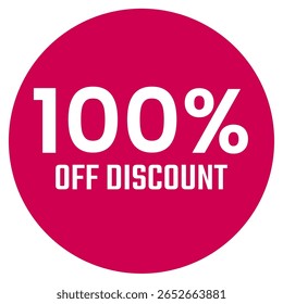 Red hundred 100% percent free sale discount badge. Round shape red circle sticker on glasses showcase. isolated on white background.