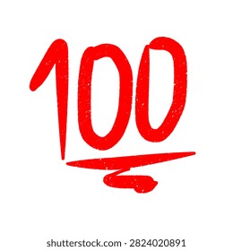 Red hundred 100 score mark icon vector illustration for success, test result, and achievement concept
