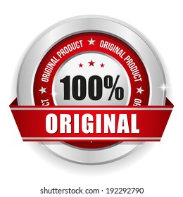 Red hundred percent original badge with ribbon on white background