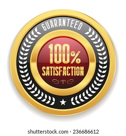 Red hundred percent satisfaction badge on white background