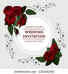 Red hybrid rose. Floral botanical flower.Roses in a circle. Wreath of roses. Vector illustration.