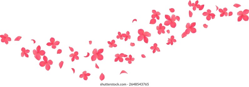 Red hydrangea petals symbols vector illustration. herbal natural curly wave line design element. beautiful decoration