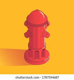 Red Hydrant with shadow isometric icon. Vector illustration on color background.