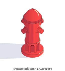 Hidrante rojo con icono isométrico de sombra. Ilustración vectorial sobre fondo blanco.