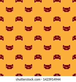Red Hydrogen car icon isolated seamless pattern on brown background. H2 station sign. Hydrogen fuel cell car eco environment friendly zero emission. Vector Illustration