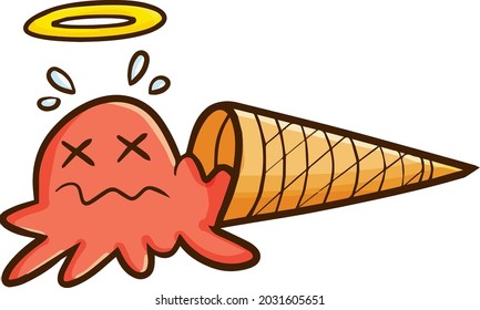 Red ice cream cone character dead on the ground