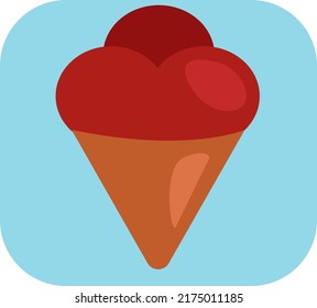 Red ice cream in cone, illustration, vector on a white background.