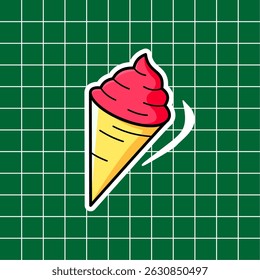Red ice cream cone illustration. Ice cream sticker design