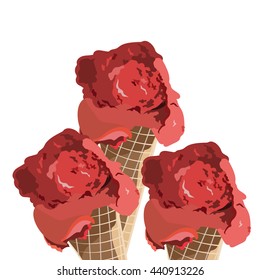 Red Ice cream Cones Vector isolated on white