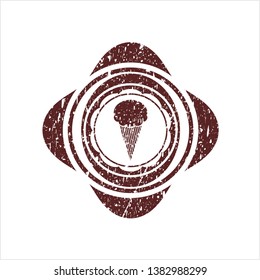 Red ice cream icon inside distress grunge seal