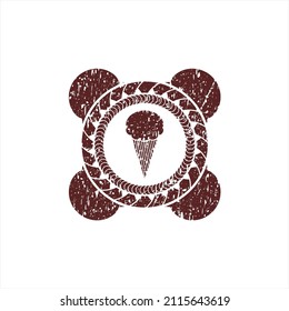 Red ice cream icon inside distress rubber texture. 