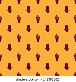 Red Ice cream icon isolated seamless pattern on brown background. Sweet symbol. Vector Illustration