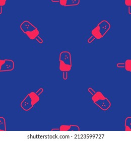 Red Ice cream icon isolated seamless pattern on blue background. Sweet symbol.  Vector