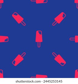 Red Ice cream icon isolated seamless pattern on blue background. Sweet symbol.  Vector