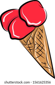 Red ice cream, illustration, vector on white background.
