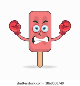 Red Ice Cream mascot character with boxing gear. vector illustration