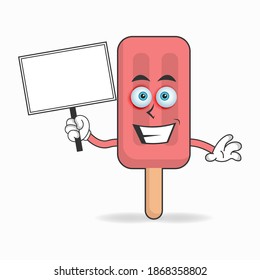 Red Ice Cream mascot character holding a white blackboard. vector illustration