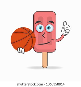 The Red Ice Cream mascot character becomes a basketball player. vector illustration