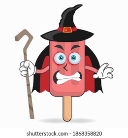 The Red Ice Cream mascot character becomes a magician. vector illustration