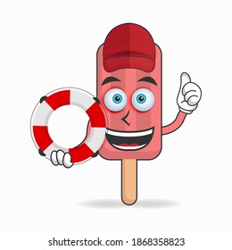 The Red Ice Cream mascot character becomes a lifeguard. vector illustration