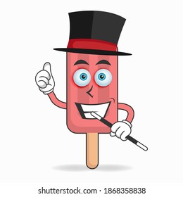 The Red Ice Cream mascot character becomes a magician. vector illustration