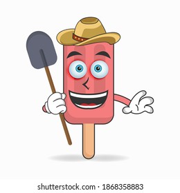 The Red Ice Cream mascot character becomes a farmer. vector illustration