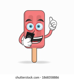 Red Ice Cream mascot character holding a cellphone. vector illustration