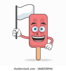 Red Ice Cream mascot character holding a white flag. vector illustration