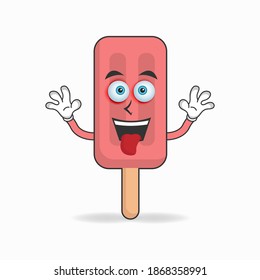 Red Ice Cream mascot character with laughing expression and sticking tongue. vector illustration