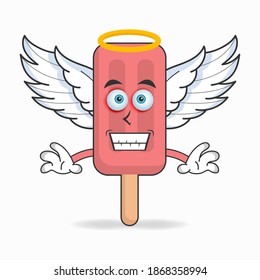 Red Ice Cream mascot character dressed like an angel. vector illustration