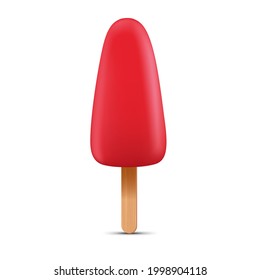 Red ice cream with popsicle stick. Realistic illustration isolated on white background. Vector