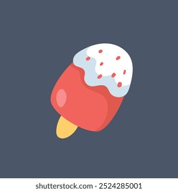 red ice cream with vanilla flavor in flat vectordesign.