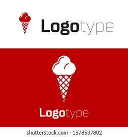 Red Ice cream in waffle cone icon isolated on white background. Sweet symbol. Logo design template element. Vector Illustration