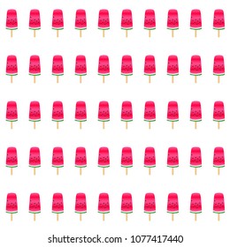 Red ice cream of watermelon slice vector print illustration. Organic food element for summer diet. Minimal red and green water melon fruit. Vector dessert nutrition ice cream of watermelon berry.