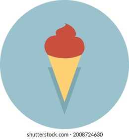 El helado rojo en cono, ilustración, vector sobre fondo blanco.