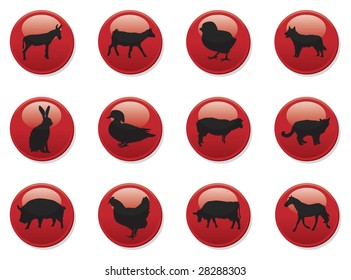 red icon buttons animals
