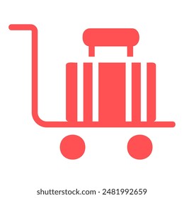 A red icon depicting a luggage cart, commonly found in airports and train stations for transporting luggage.