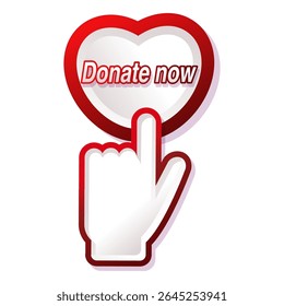 Red icon donate now button for website symbol of help and charity