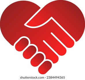 Red icon of handshake in the form of a heart