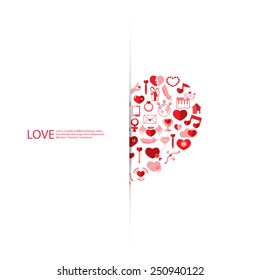 Red icon heart Valentines day card with sign on Icon love background