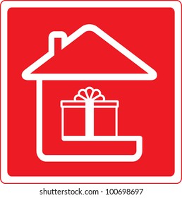 red icon with home holiday symbol and house silhouette