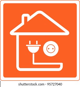 red icon with house silhouette and socket with plug